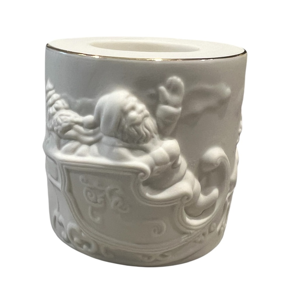 💥Lenox Ivory and Gold Santa Sleigh Tea Light Candle Holder